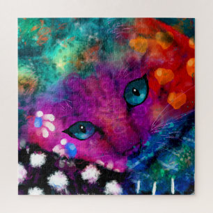 Abstrakt Kitty Cat Lila Orange Green Schwarz-weiß