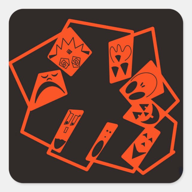 Abstrakt, Kürbisgesichte auf schwarz, Halloween Quadratischer Aufkleber (Vorderseite)