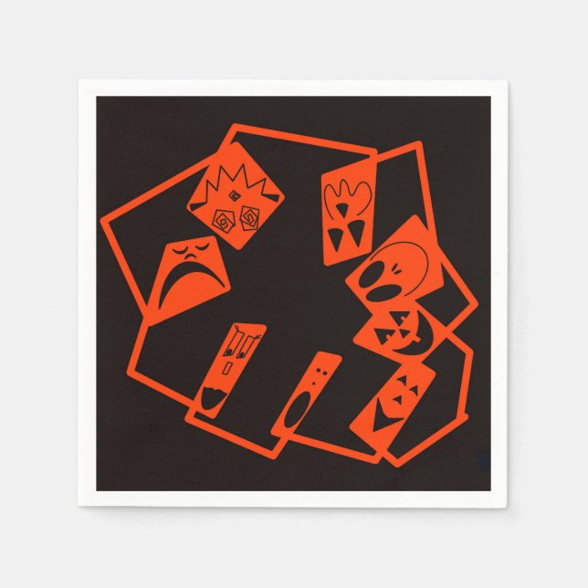 Abstrakt, Kürbisgesichte auf schwarz, Halloween Serviette (Vorderseite)