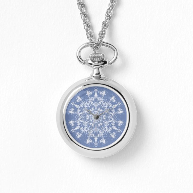 Abstrakt Lacy Fraktal Snowflake auf blauem Hinterg Armbanduhr (Vorderseite)