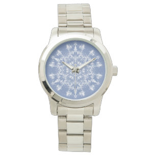 Abstrakt Lacy Fraktal Snowflake auf blauem Hinterg Armbanduhr