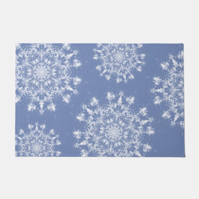 Abstrakt Lacy Fraktal Snowflake auf blauem Hinterg Fußmatte (Vorderseite)