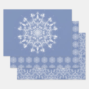 Abstrakt Lacy Fraktal Snowflake auf blauem Hinterg Geschenkpapier Set