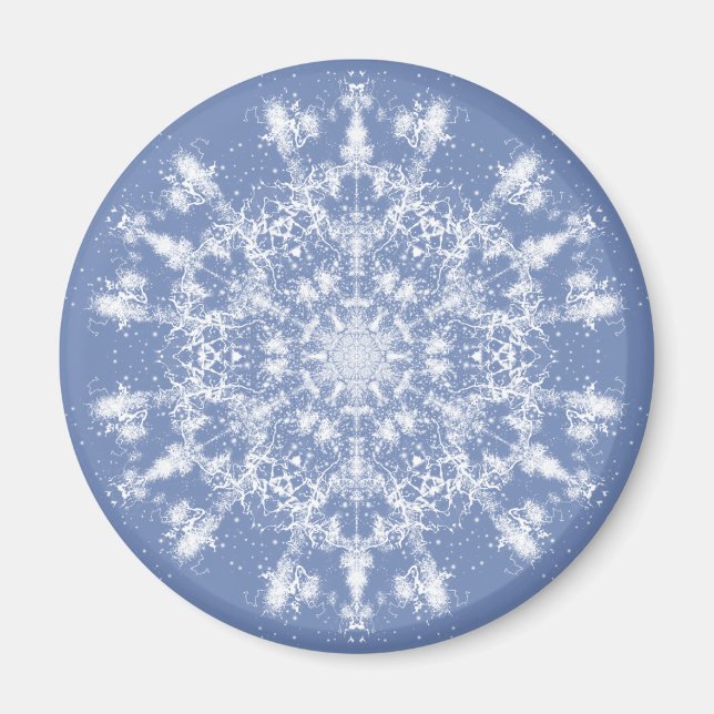 Abstrakt Lacy Fraktal Snowflake auf blauem Hinterg Magnet (Vorne)