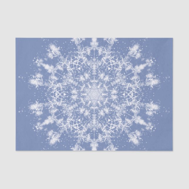Abstrakt Lacy Fraktal Snowflake auf blauem Hinterg Seidenpapier (Vorderseite)
