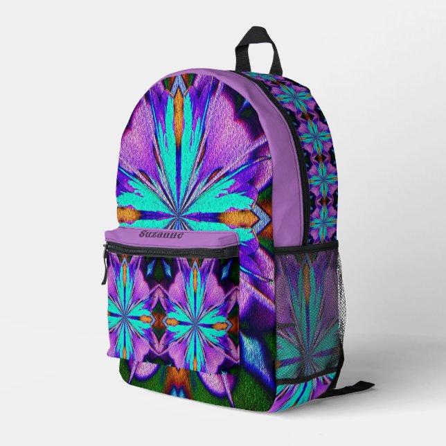 Abstrakt Lebendig Lila Türkis Personalisiert Bedruckter Rucksack (Rückseitige Ecke Rechts)