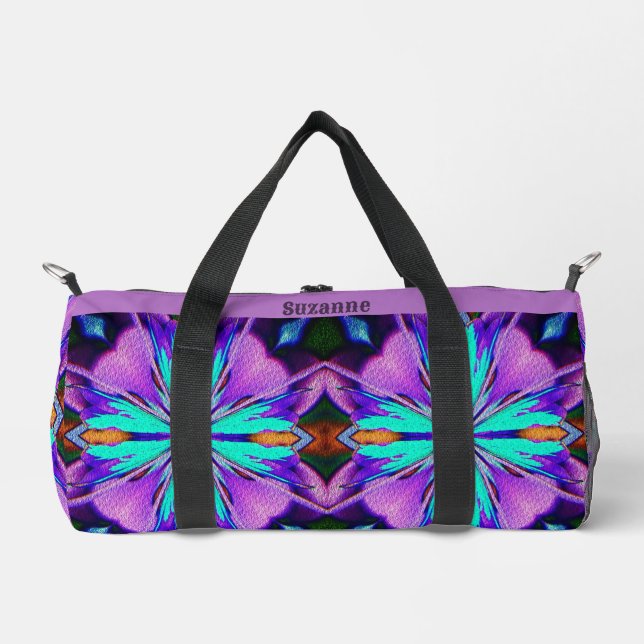 Abstrakt Lebendig Lila Türkis Personalisiert Duffle Bag (Vorderseite)