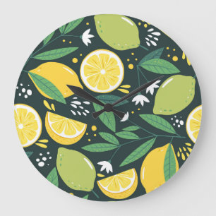 Abstrakt Lemon: Moderne Kunst nahtlos. Große Wanduhr