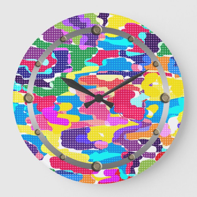 Abstrakt leuchtend mehrfarbig große wanduhr (Vorderseite)