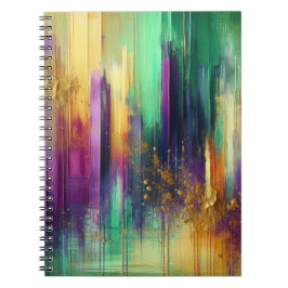 ABSTRAKT LILA GREEN GOLD MARDI GRAS SPLASHES NOTIZBLOCK