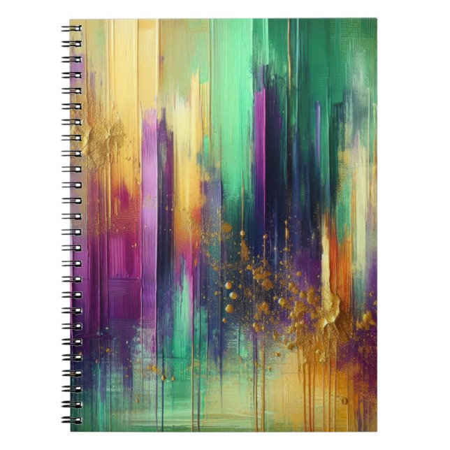 ABSTRAKT LILA GREEN GOLD MARDI GRAS SPLASHES NOTIZBLOCK (Vorderseite)
