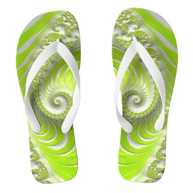 Abstrakt Lime Green Spiral Fraktal Flip Flops (Fußbett)