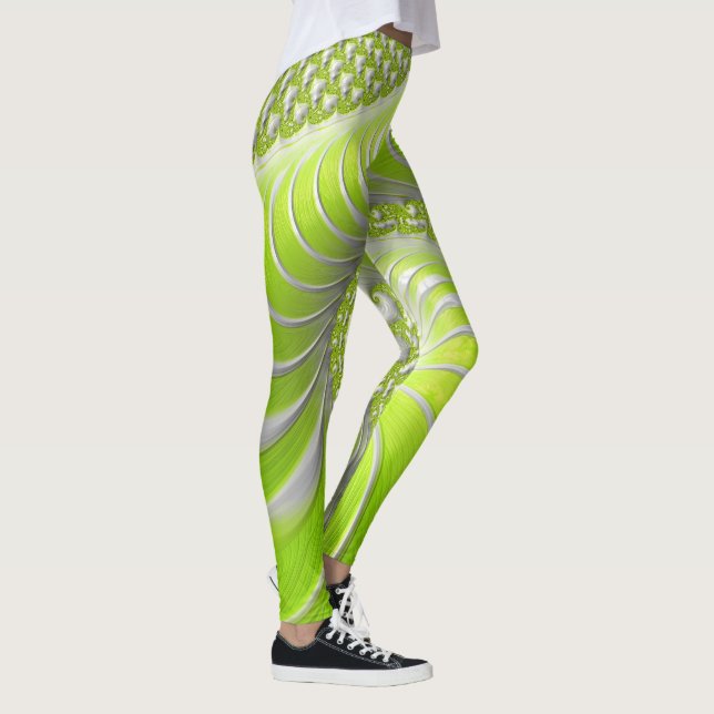 Abstrakt Lime Green Spiral Fraktal Leggings (Rechts)