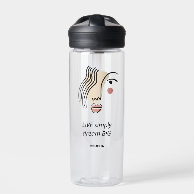 Abstrakt Line Art Face Live Dream Big Name Trinkflasche (Vorderseite)