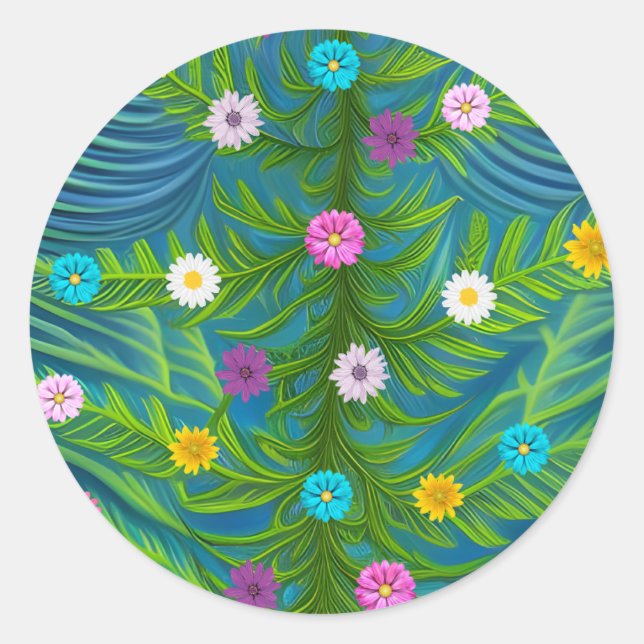 Abstrakt Little Daisy Garden Runder Aufkleber (Vorderseite)