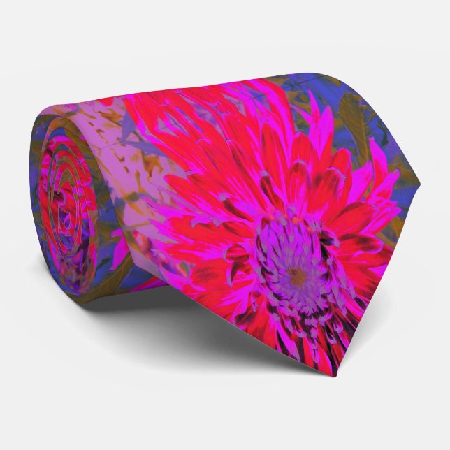 Abstrakt Magenta, Lila und Red Dahlia Blume Krawatte (Gerollt)