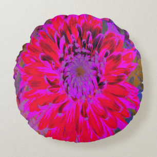 Abstrakt Magenta, Lila und Red Dahlia Blume Rundes Kissen