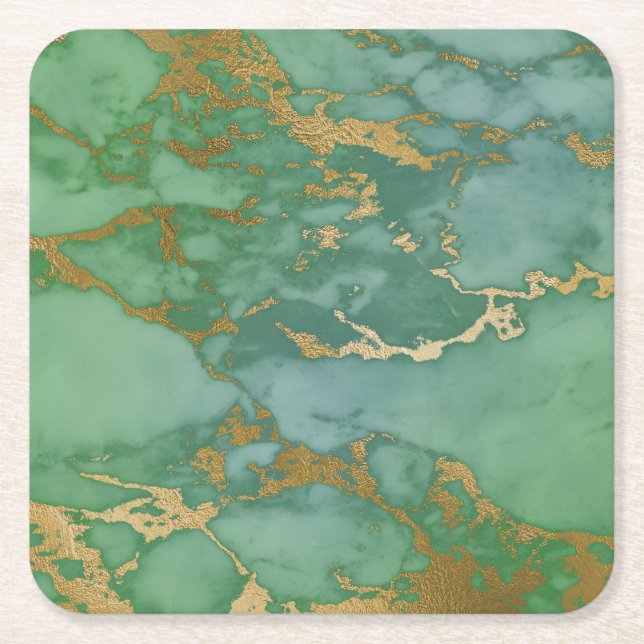 ABSTRAKT MARBLE GREEN GOLD SQUARE PAPIERUNTERSETZE RECHTECKIGER PAPPUNTERSETZER (Vorderseite)