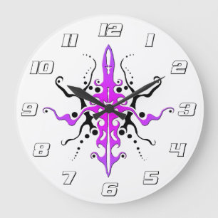 Abstrakt Mask Stamm Tattoo Design - Rosa Große Wanduhr
