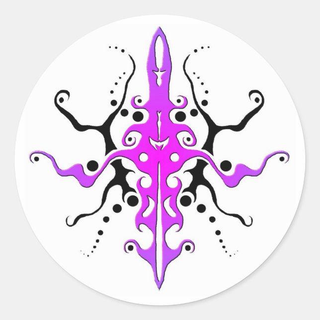 Abstrakt Mask Stamm Tattoo Design - Rosa Runder Aufkleber (Vorderseite)