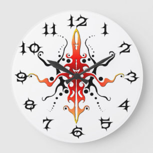 Abstrakt Mask Tribal Tattoo Design - rot Große Wanduhr
