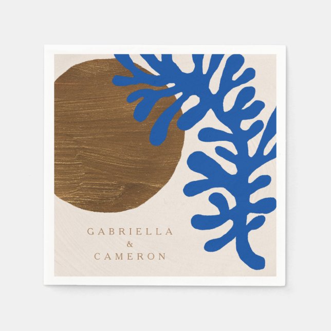 Abstrakt Matisse Blue Brown Individuelle Name Wedd Serviette (Vorderseite)