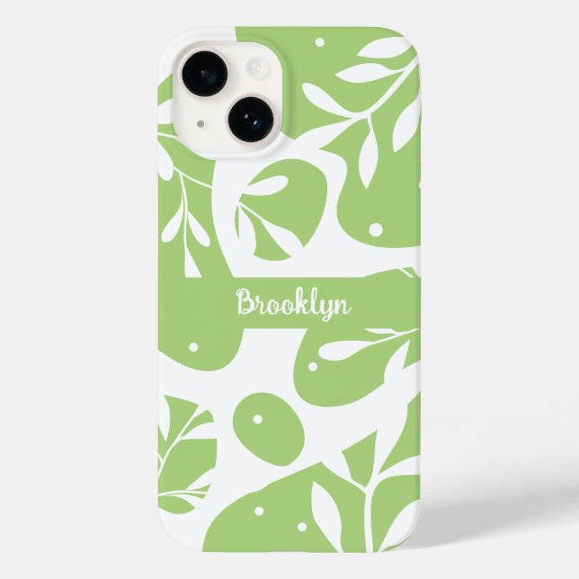 Abstrakt Minty Green Botanical Personalisiert Case-Mate iPhone 14 Hülle (Rückseite)