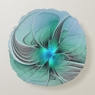 Abstrakt mit Blau, moderne fraktale Kunst Rundes Kissen