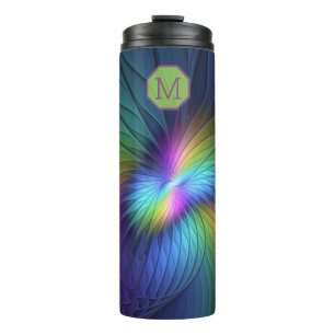 Abstrakt mit blauem, modernem Fraktal-Monogramm Thermosbecher