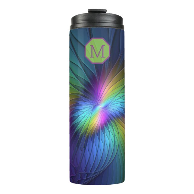 Abstrakt mit blauem, modernem Fraktal-Monogramm Thermosbecher (Vorderseite)