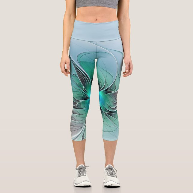 Abstrakt mit blauer, moderner Kunst des Fraktals Capri Leggings (Vorderseite)