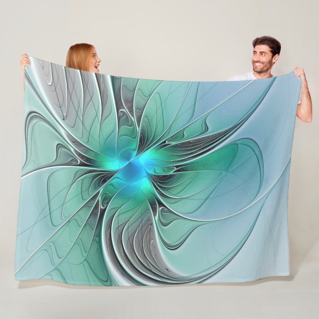 Abstrakt mit blauer, moderner Kunst des Fraktals Fleecedecke (Beispiel)