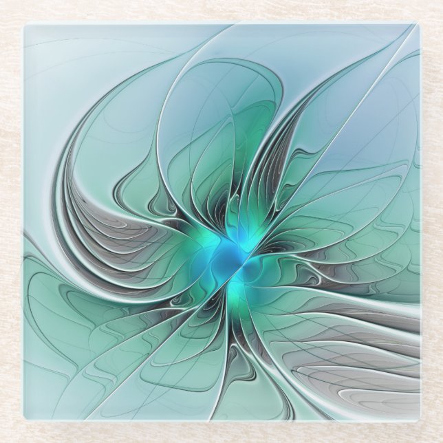 Abstrakt mit blauer, moderner Kunst des Fraktals Glasuntersetzer (Vorderseite)