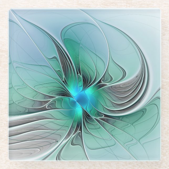 Abstrakt mit blauer, moderner Kunst des Fraktals Glasuntersetzer (Vorderseite)