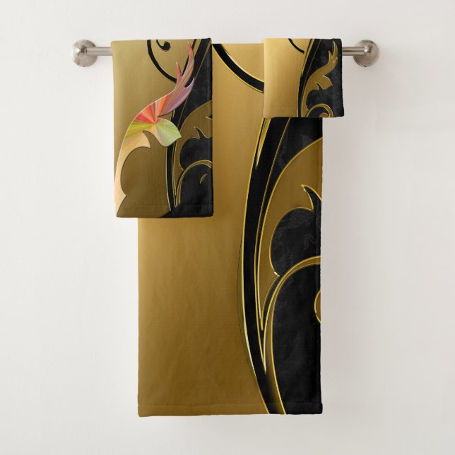 Abstrakt mit Gold, Silber, Marmortextur Badhandtuch Set (Insitu)