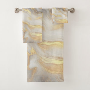 Abstrakt mit Gold, Silber, Marmortextur Badhandtuch Set