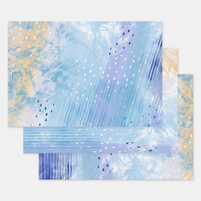 Abstrakt Mixed Media Blue Türkis Yellow Geschenkpapier Set (Set)