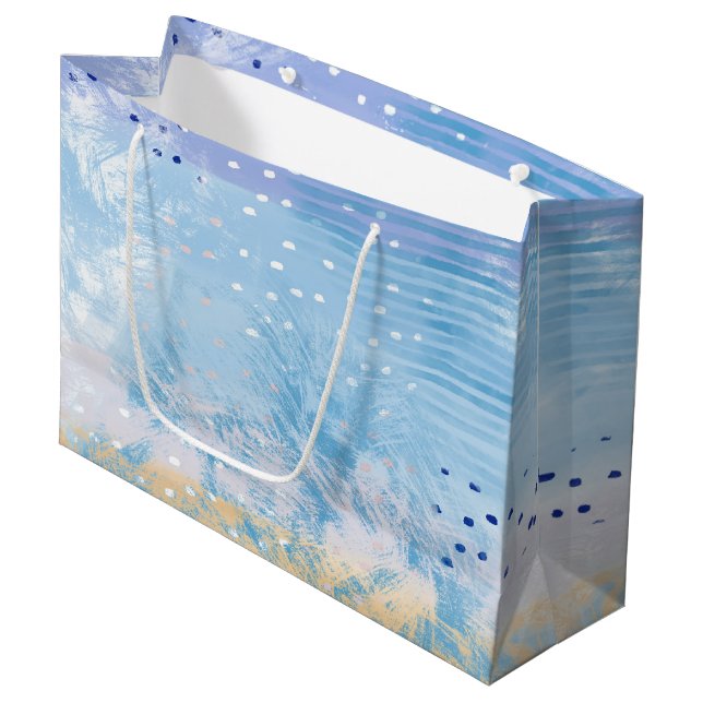 Abstrakt Mixed Media Blue Türkis Yellow Große Geschenktüte (Vorderseite Schrägansicht)