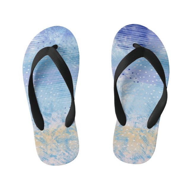 Abstrakt Mixed Media Blue Türkis Yellow Kinderbadesandalen (Fußbett)