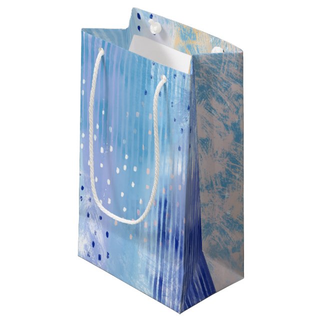 Abstrakt Mixed Media Blue Türkis Yellow Kleine Geschenktüte (Vorderseite Schrägansicht)
