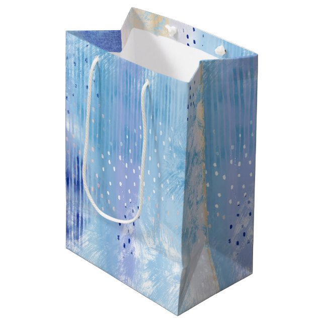 Abstrakt Mixed Media Blue Türkis Yellow Mittlere Geschenktüte (Vorderseite Schrägansicht)