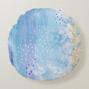 Abstrakt Mixed Media Blue Türkis Yellow Rundes Kissen