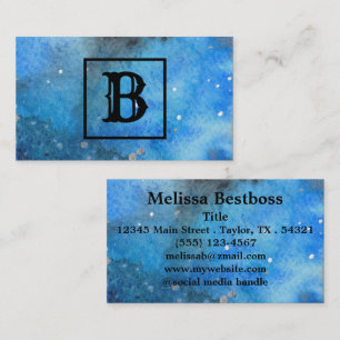 Abstrakt Modern Art Monogram Blue Black Visitenkarte