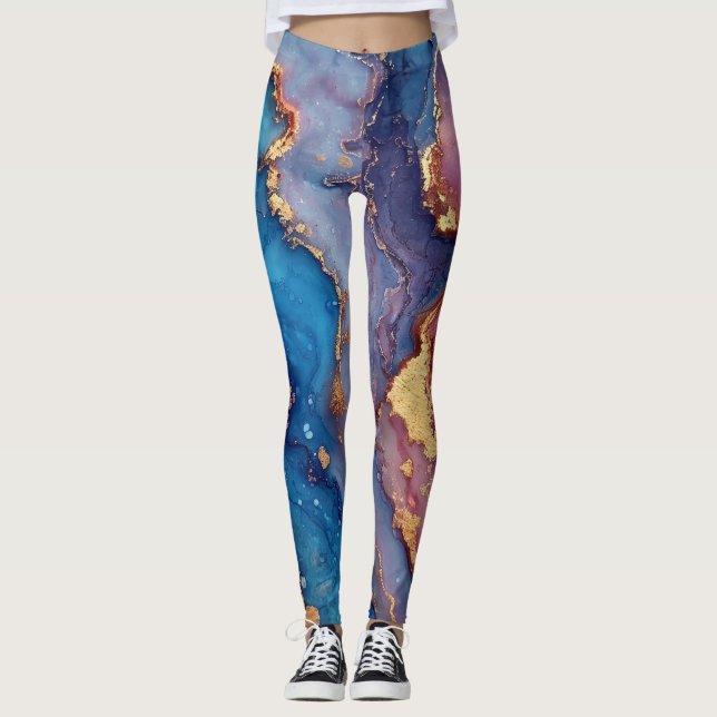 Abstrakt Modern Blue Lila Gold Chic Trendy Leggings (Vorderseite)
