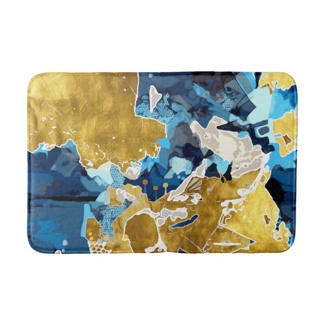 Abstrakt, modern, Collage, Gold, Marineblau Badematte (Vorderseite)