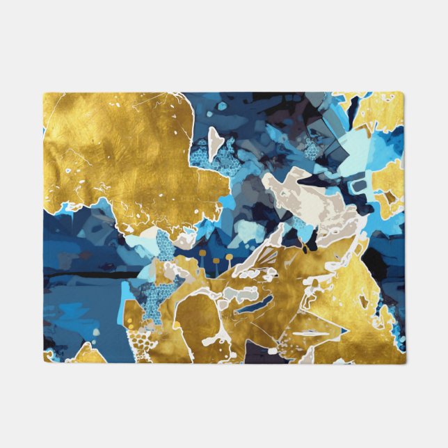 Abstrakt, modern, Collage, Gold, Marineblau Fußmatte (Vorderseite)