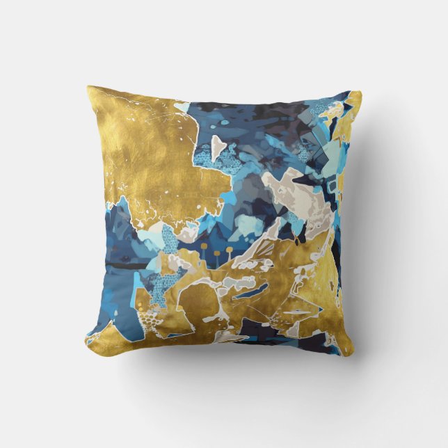 Abstrakt, modern, Collage, Gold, Marineblau  Kissen (Vorderseite)