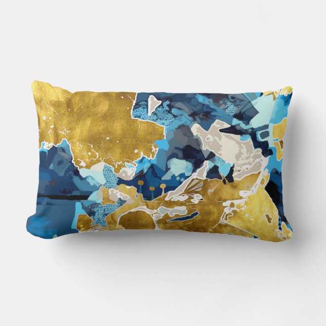 Abstrakt, modern, Collage, Gold, Marineblau Lendenkissen (Vorderseite)