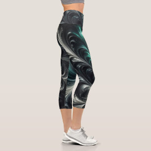 Abstrakt-modern, grün, silber und schwarz schwirbe capri leggings