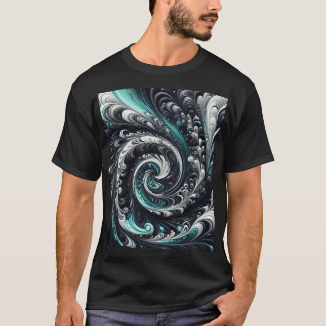 Abstrakt-modern, grün, silber und schwarz schwirbe T-Shirt (Vorderseite)